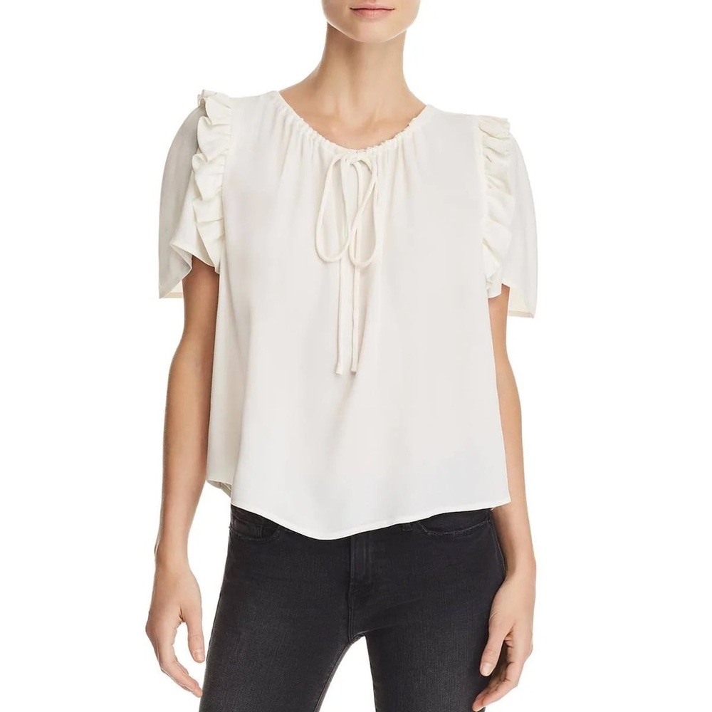 Frame Ruffle Raglan Off White Top Size Large